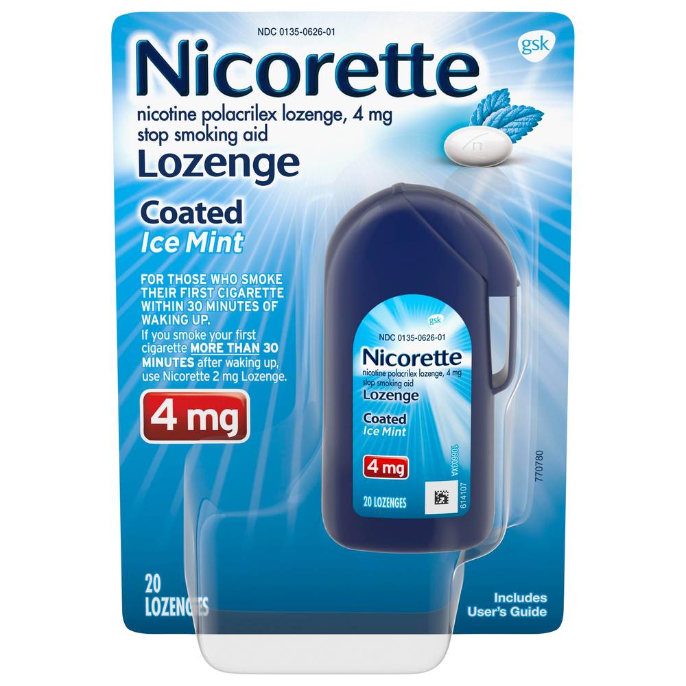 Nicorette Nicotine Polacrilex 4 mg Coated Lozenge Ice Mint (1.6 oz)