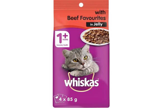 Whiskas Wet Cat Food with Beef Favourites In Jelly 4pk