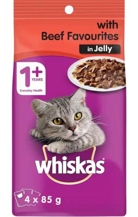 Whiskas Wet Cat Food with Beef Favourites In Jelly 4pk