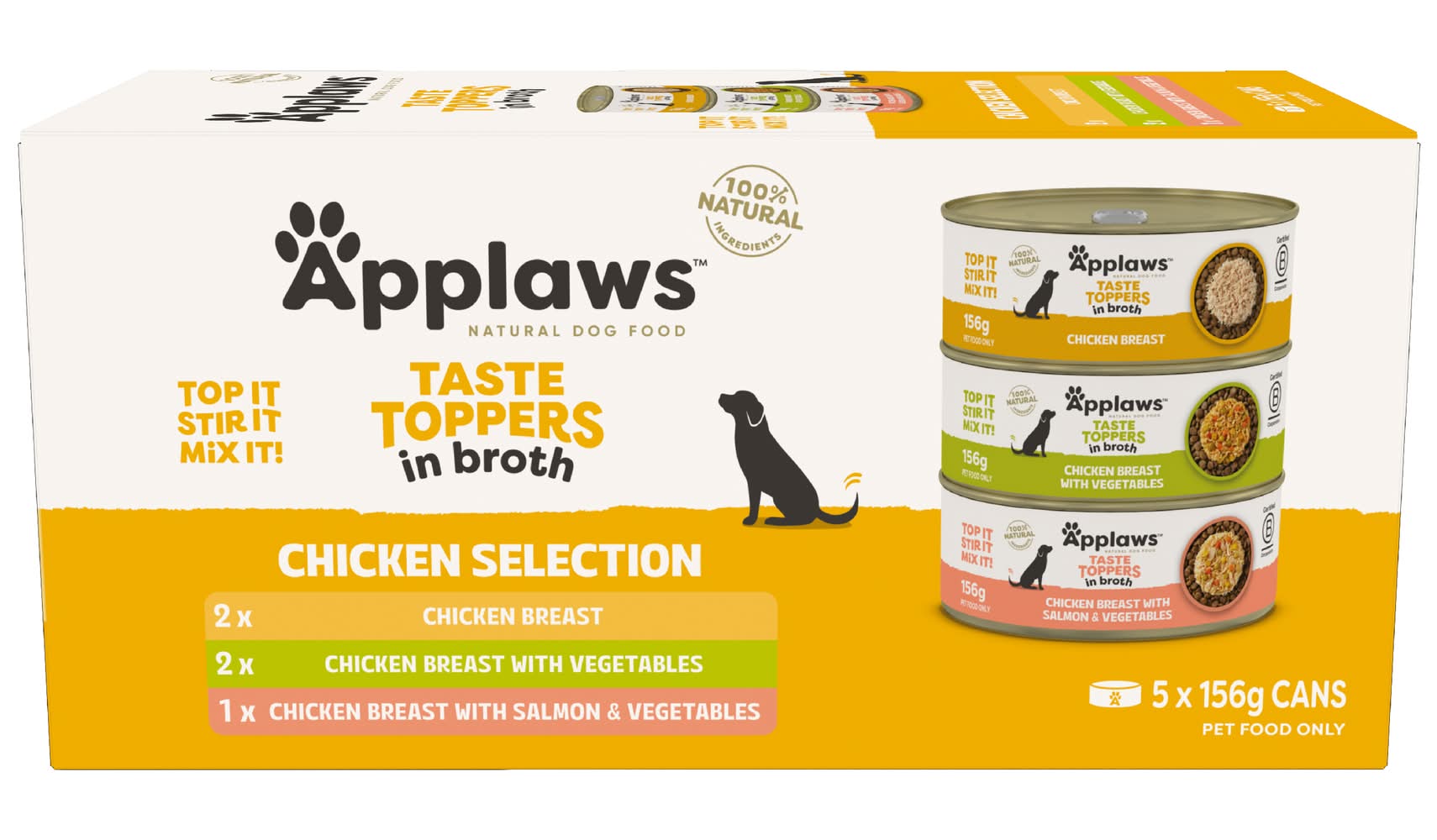 Applaws Taste Toppers in Broth Selection Dog Food, Chicken Breast-Chicken Breast With Vegetables-Chicken Breast With Salmon (5 x 156g)