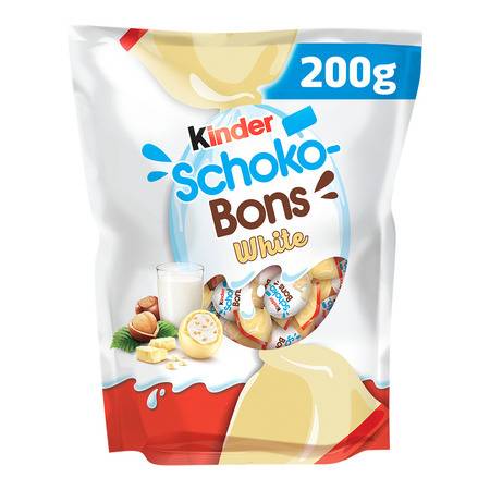 Bonbons de chocolat blanc fourrés lait et noisettes KINDER SCHOKO-BONS - le paquet de 200g