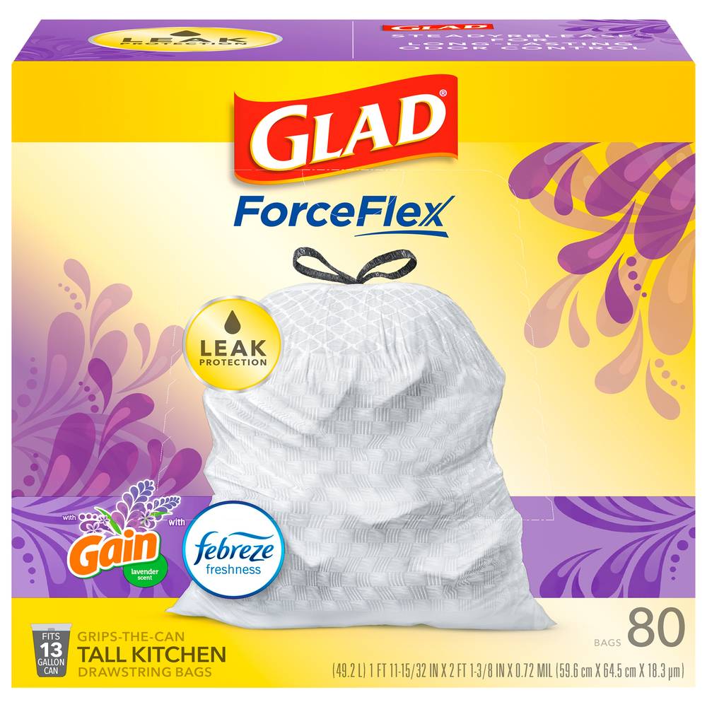 Glad Forceflex Tall Kitchen Lavender Drawstring Bags (80 ct)