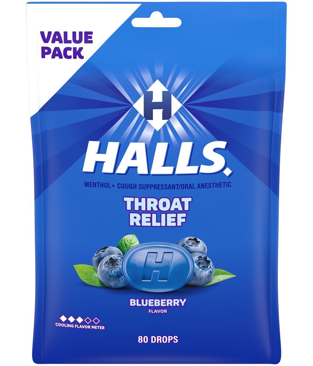 Halls Throat Soothing Cough Drops, Blueberry (8.75 oz, 80 ct)