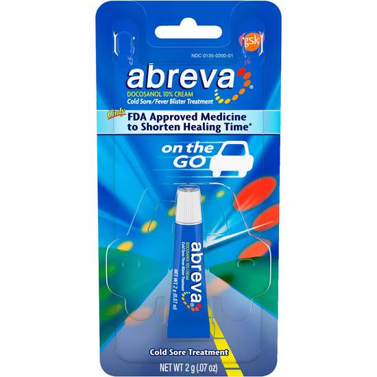 Abreva Docosanol 10% Cream Tube, FDA Approved Treatment for Cold Sore/Fever Blister, 2 grams On the Go Pack