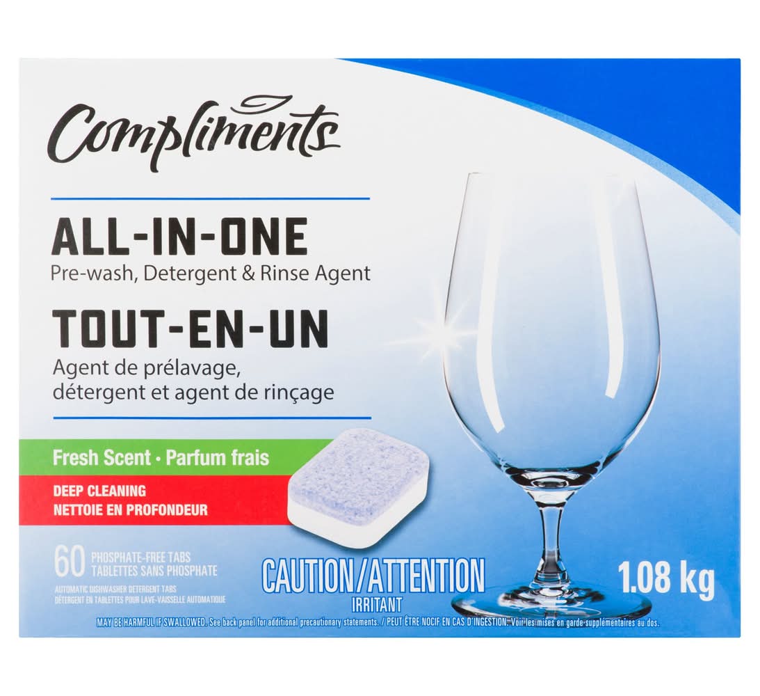 Compliments All in One Automatic Dishwasher Detergent, Fresh (1.08 kg, 60 ct)