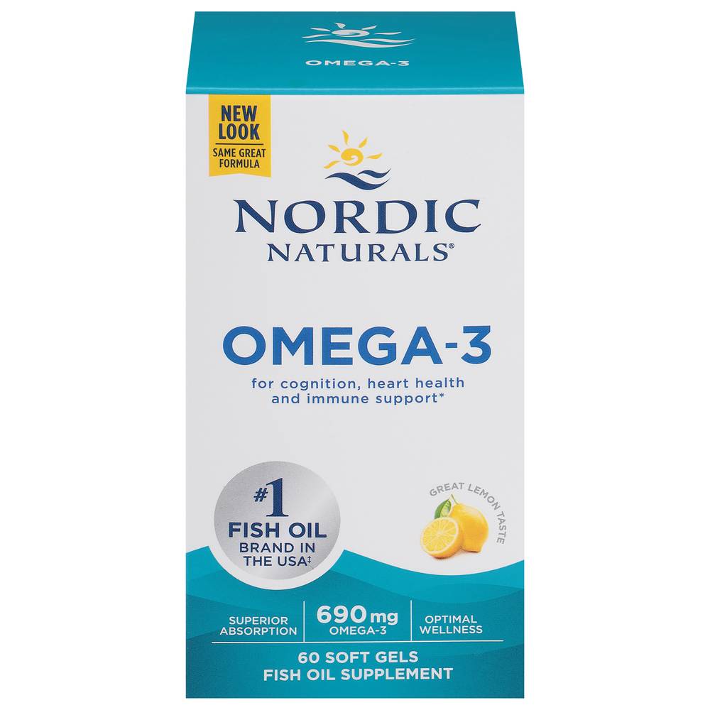 Nordic Naturals Omega-3 690 mg Heart & Immune Support Soft Gels, Lemon (60 ct)