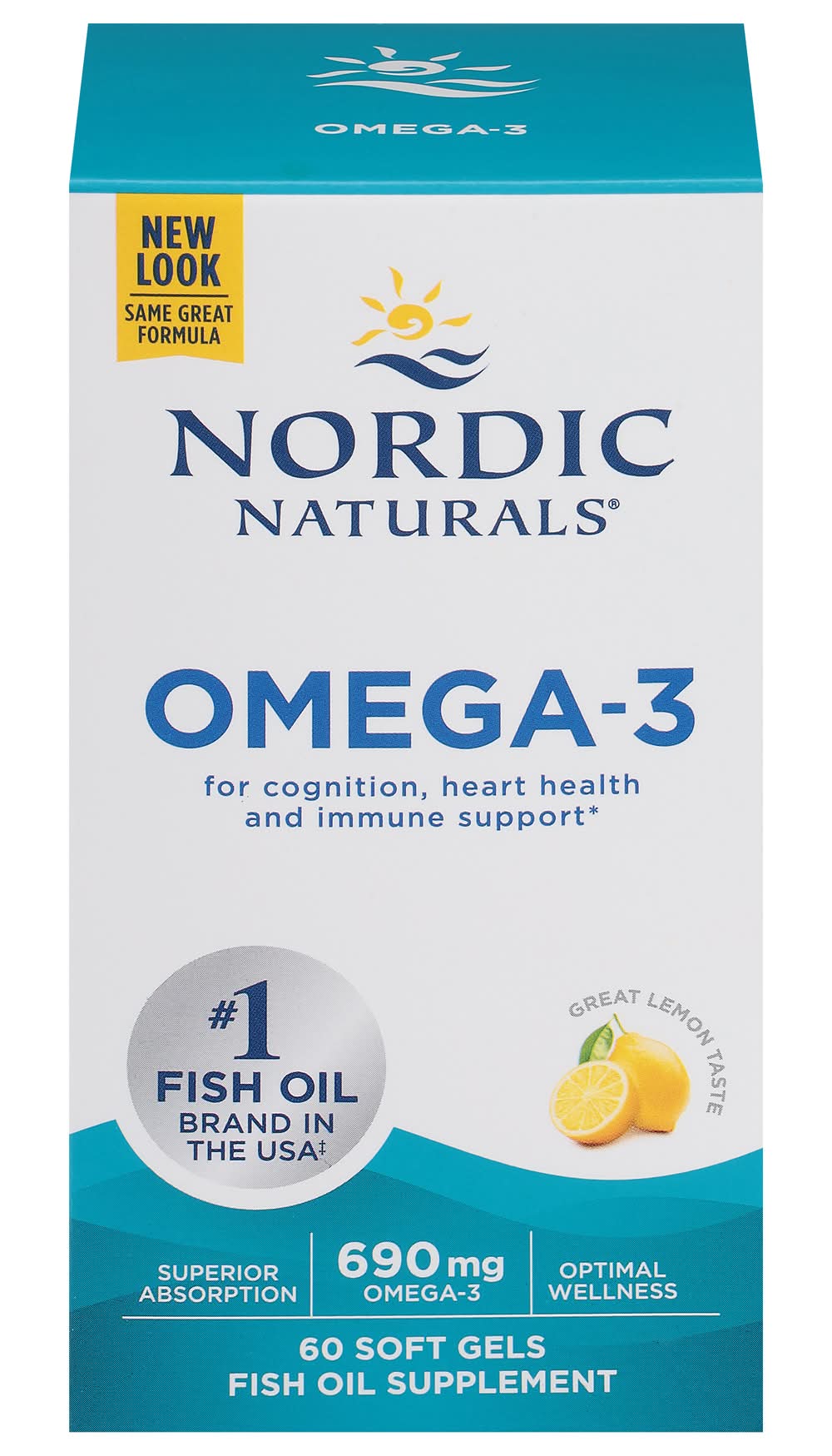 Nordic Naturals Omega-3 690 mg Heart & Immune Support Soft Gels, Lemon (4.8 oz, 60 ct)