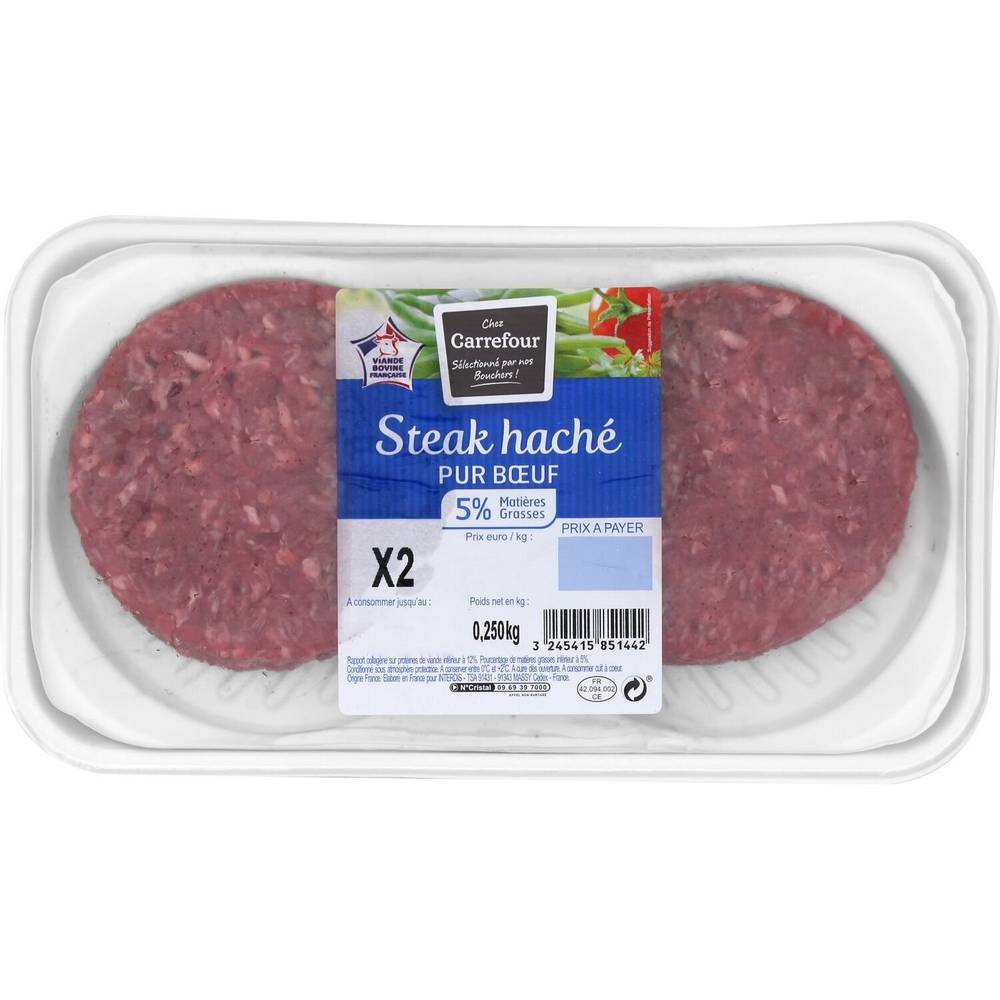 Carrefour - Steaks hachés pur bœuf (2 pièces)