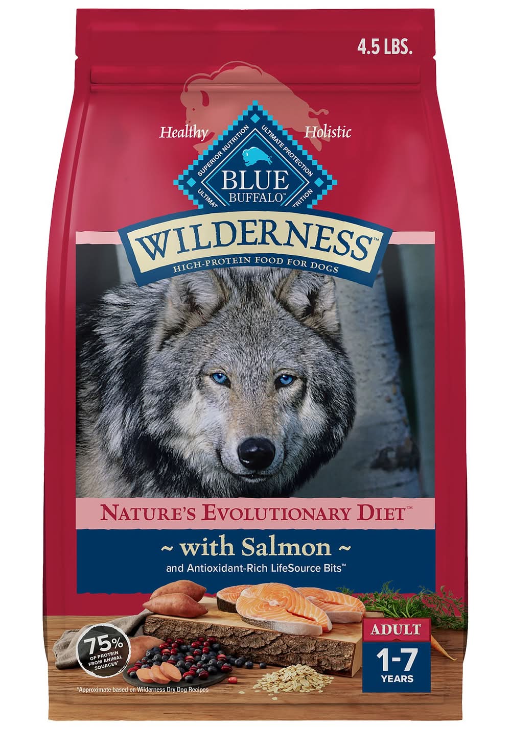 Blue Buffalo Wilderness High Protein Adult Dry Dog Food - Salmon, With Grain (Size: 4.5 Lb)