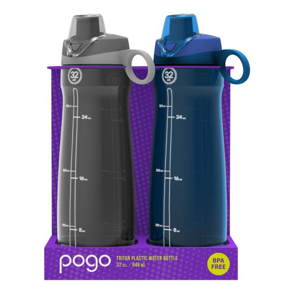 Pogo 2-pack Chug Tritan Plastic Water Bottle, Grey/Blue (32 oz)