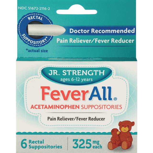 Feverall Jr. Strength Acetaminophen Suppositories (6 rectal suppositories)