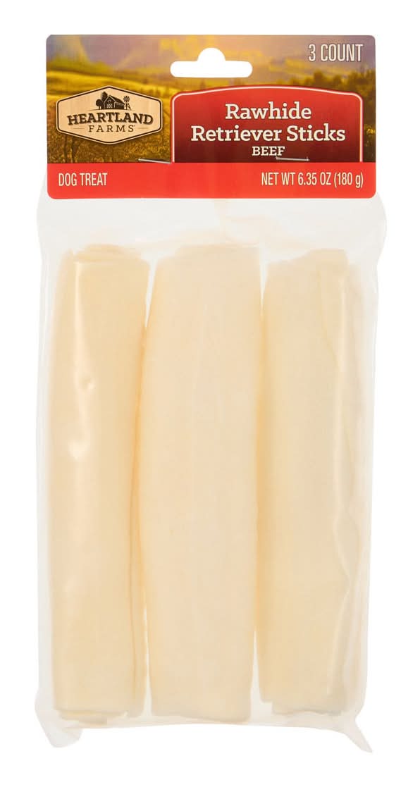 Heartland Farmss Beef Rawhide Retriever Sticks Dog Treat 3 Ct