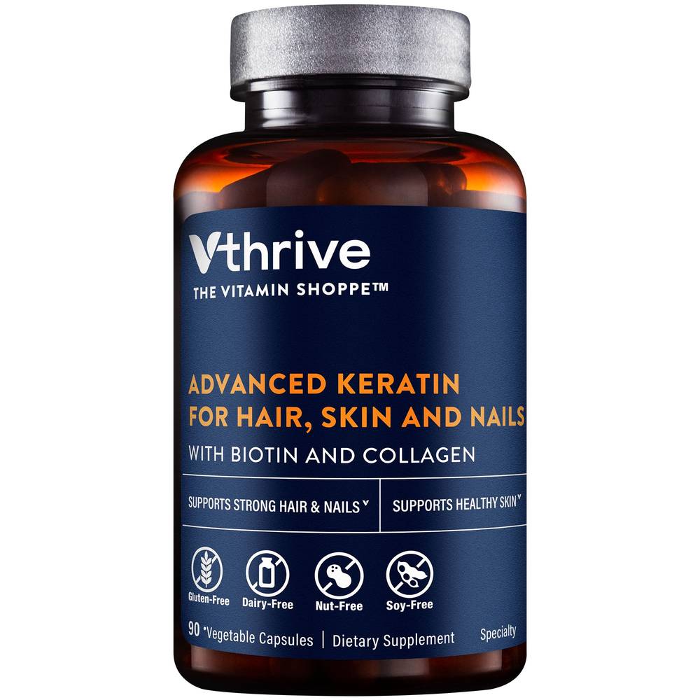 Advanced Keratin For Hair, Skin, And Nails With Biotin And Collagen (90 Vegetable Capsules)