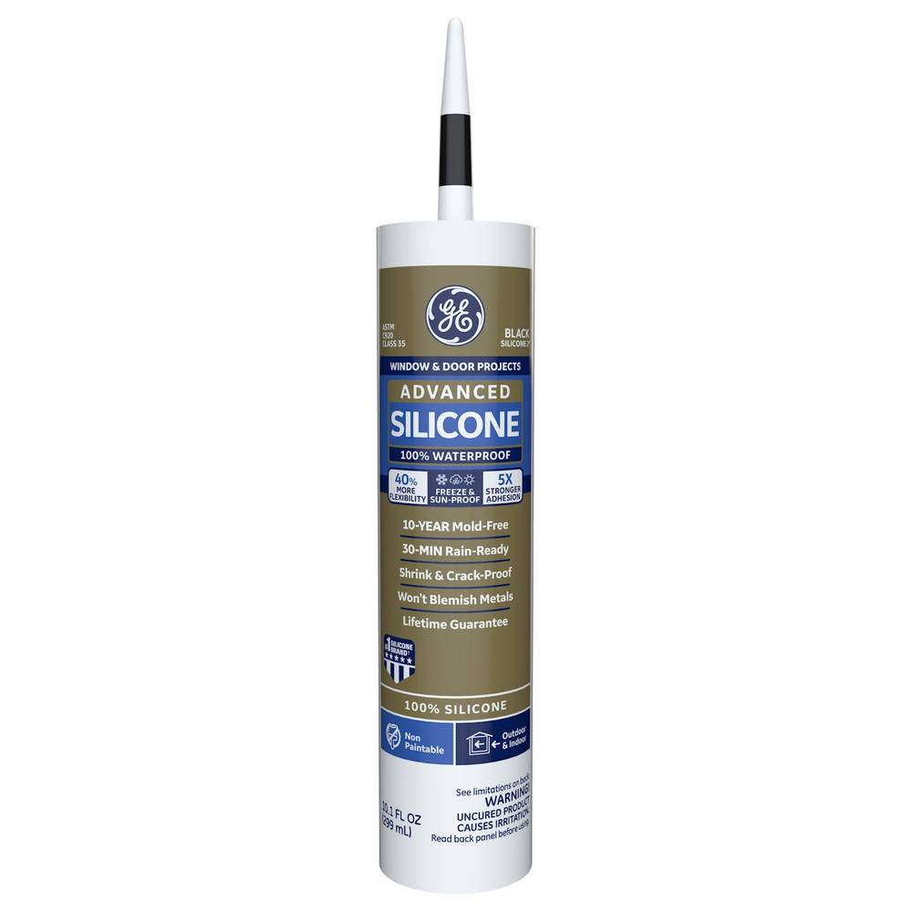 GE Advanced Silicone 2 Windows, Doors, Exteriors 10.1-oz Window and Door Black Silicone Caulk | 2813670