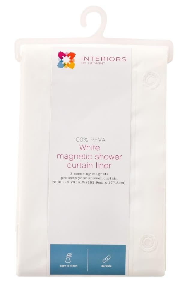 Interiors by Design 100% Peva Magnetic Shower Curtain Liner, 72x70 in, White
