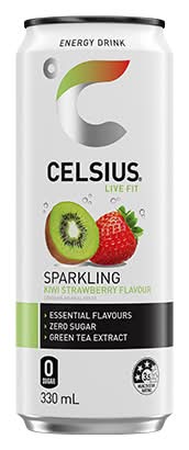 Celsius Live Fit Sparkling Energy Drink, Kiwi Strawberry (330mL)