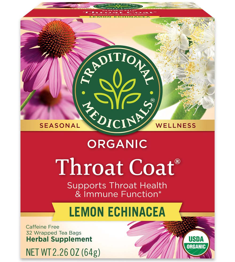 Traditional Medicinals Throat Coat Organic Herbal Tea Bags, Lemon Echinacea (2.26 oz, 32 ct)
