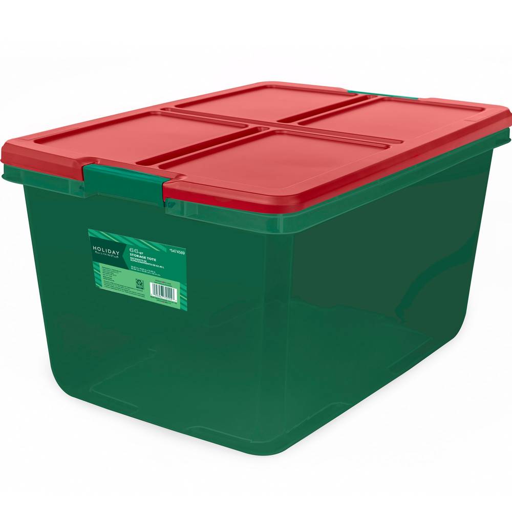 Holiday Living Large 16.5-Gallons (66-Quart) Green Tinted Red Lid Weatherproof Heavy Duty Tote with Latching Lid | 7255LWS-704-191-192