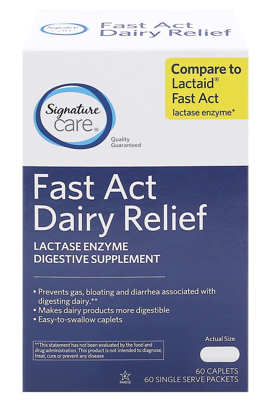 Signature Care Fast Act Lactase Enzyme Dairy Digestive Relief Caplets ...