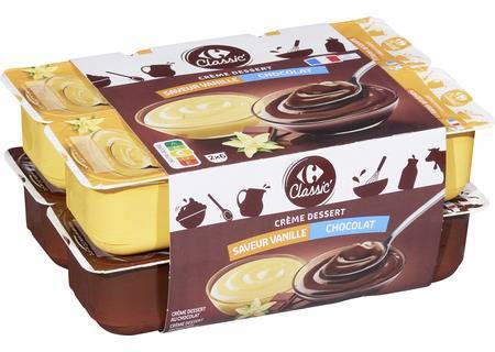 Carrefour Classic' - Crème dessert saveur vanille et chocolat (12 pièces)