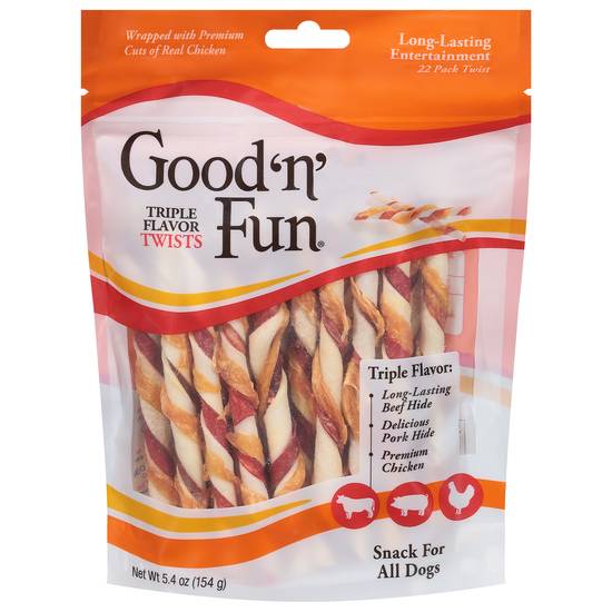 Good 'N' Fun Triple Flavor Twists Snack For All Dogs (22 ct)