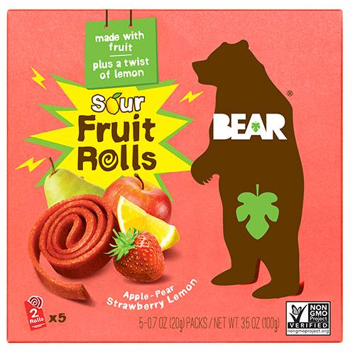Bear Yo Yo Apple Pear Strawberry Lemon Sour Fruit Rolls 5 Pack