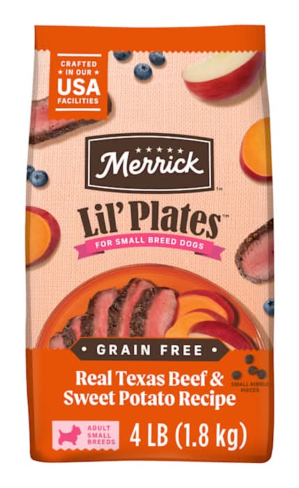 Merrick Lil Plates Premium Grain Free Real Texas, Beef and Sweet Potato Kibble Dry Food for Small Dogs, 4 lbs.