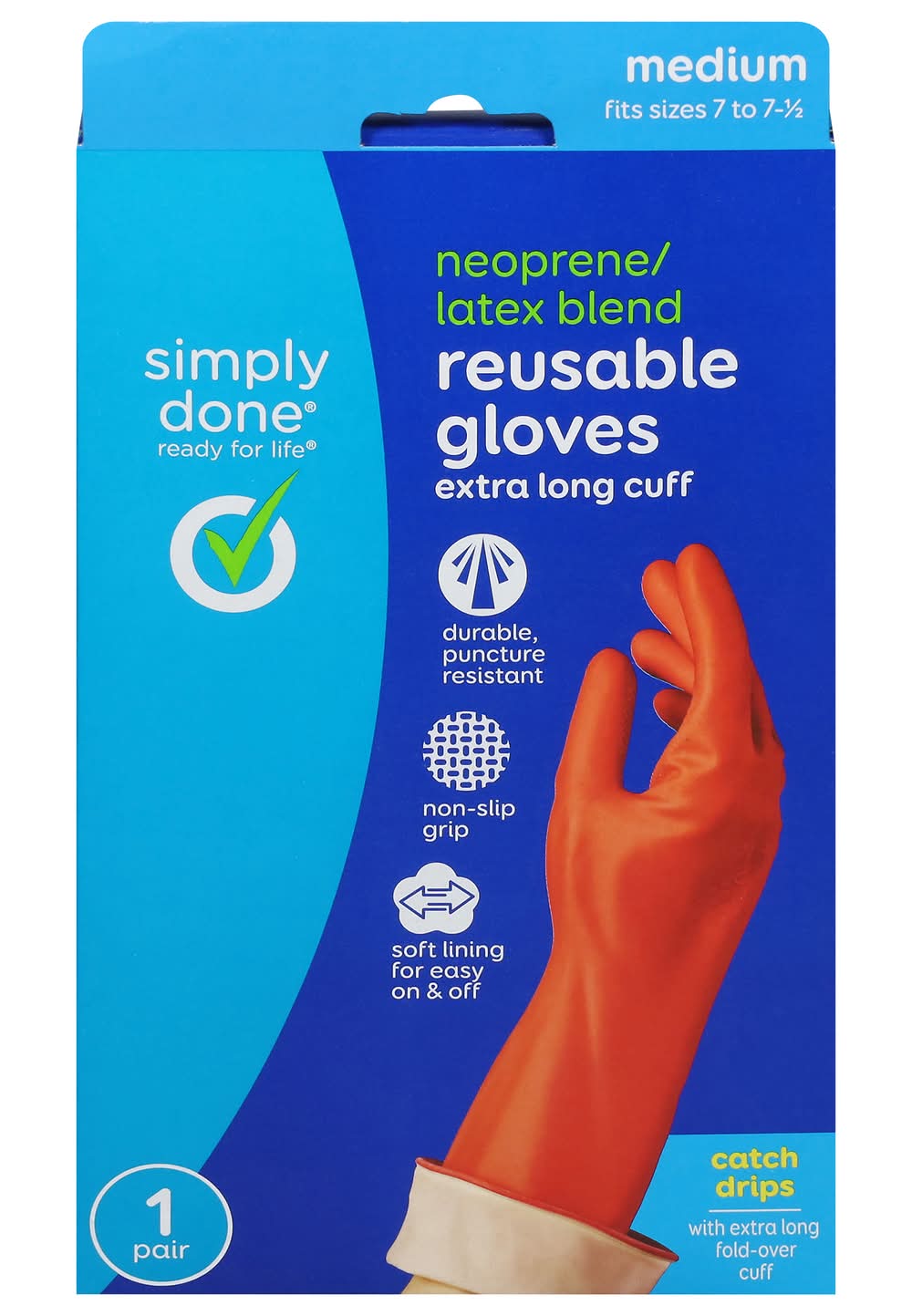 Simply Done Long Cuff Household Neoprene/Latex Blend Gloves, Medium