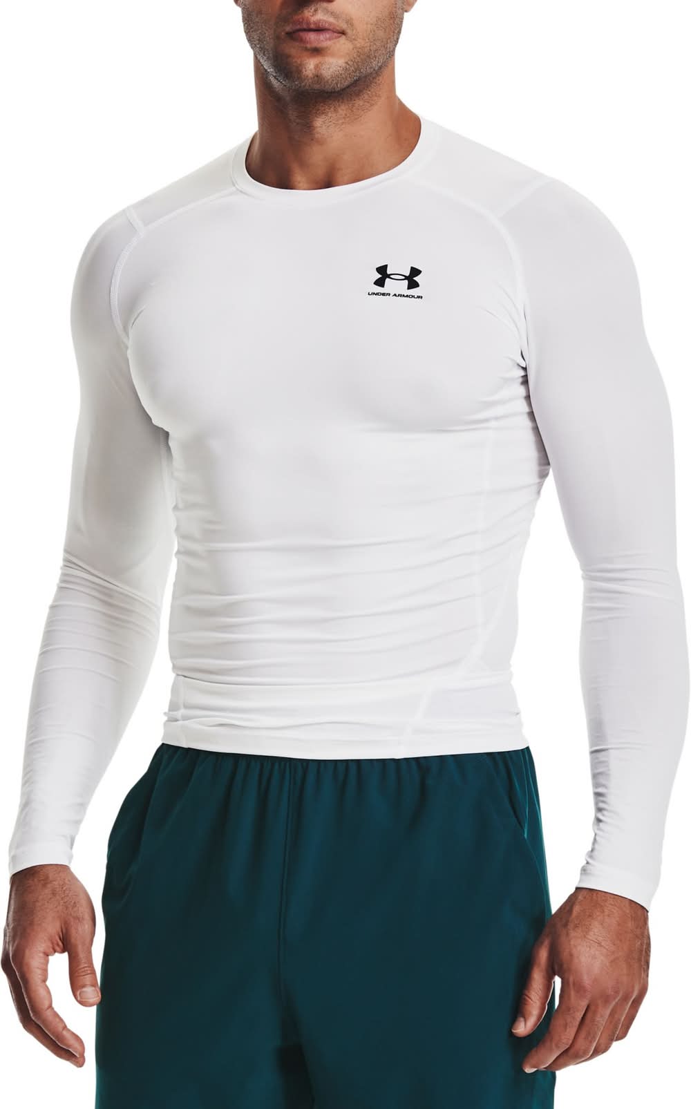 Under Armour Men's HeatGear Compression Long Sleeve Shirt (White/Black, M)