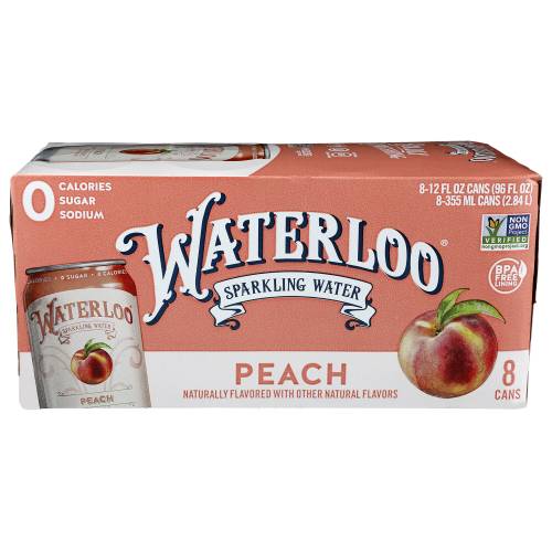 Waterloo Peach Boldly Refreshing Sparkling Water 8 Pack Case