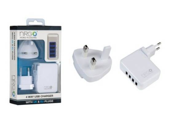 NRG 4 Way USB Charger With UK & EU Plugs