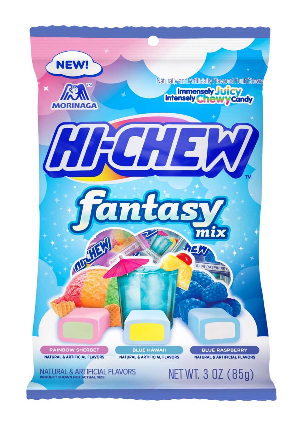 Hi-Chew Blue Hawaii/Blue Raspberry/Rainbow Sherbet Chewy Candy 3 Oz