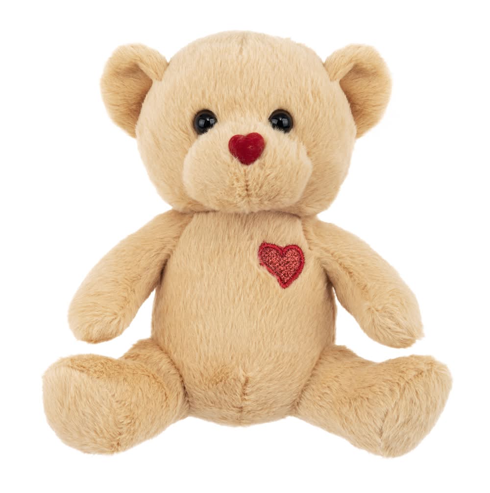 Red & Pink Heart Teddy Bear Plush, 7 in, Tan
