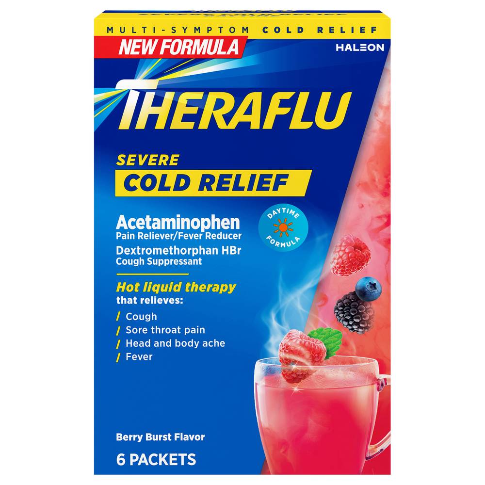 Theraflu Daytime Severe Cold Relief Powder, Berry Burst (6 ct)