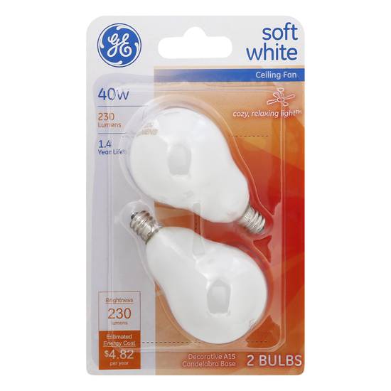 Ge 40w Soft White Ceiling Fan Light Bulbs (2 ct)
