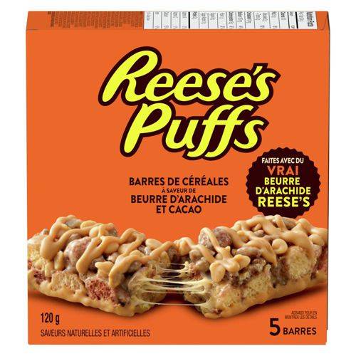 Reese's puffs les pousses de reese traitent des barres de céréales au beurre de cacahuète et à la saveur de cacao - peanut butter & cocoa flavour cereal bars (120 g)