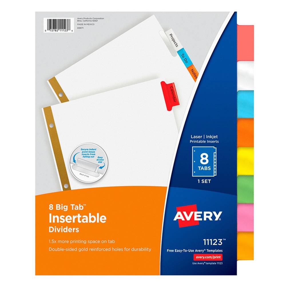 Avery separador blanco carton 8 pestanas multicolor insertable