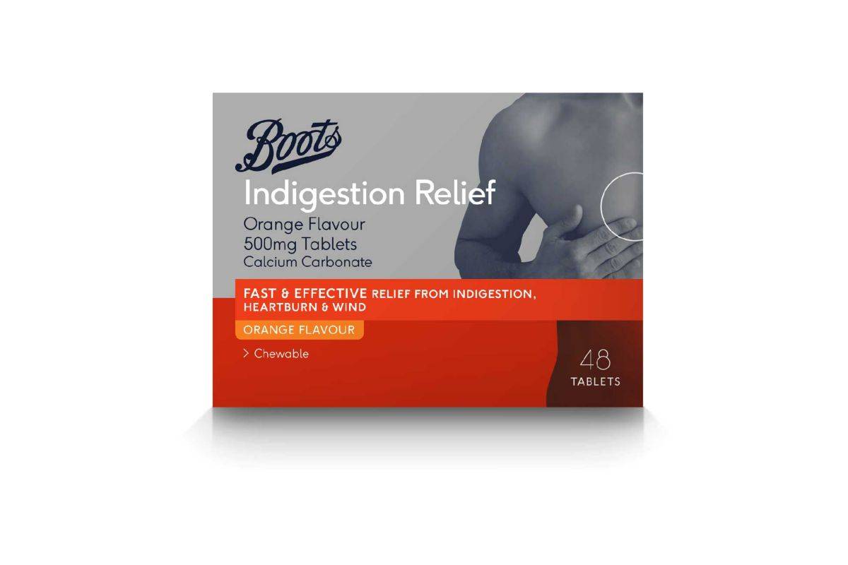 Boots Indigestion Relief Orange Flavour 500mg Tablets - 48 Tablets