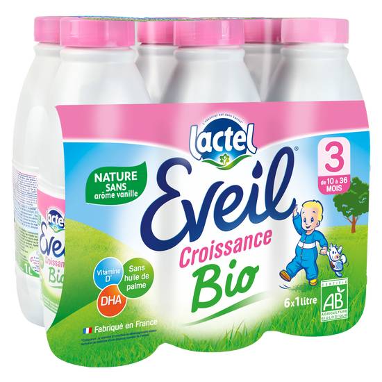 Eveil - Lait liquide de croissance bio de 10 mois à 3 ans (6 pièces)