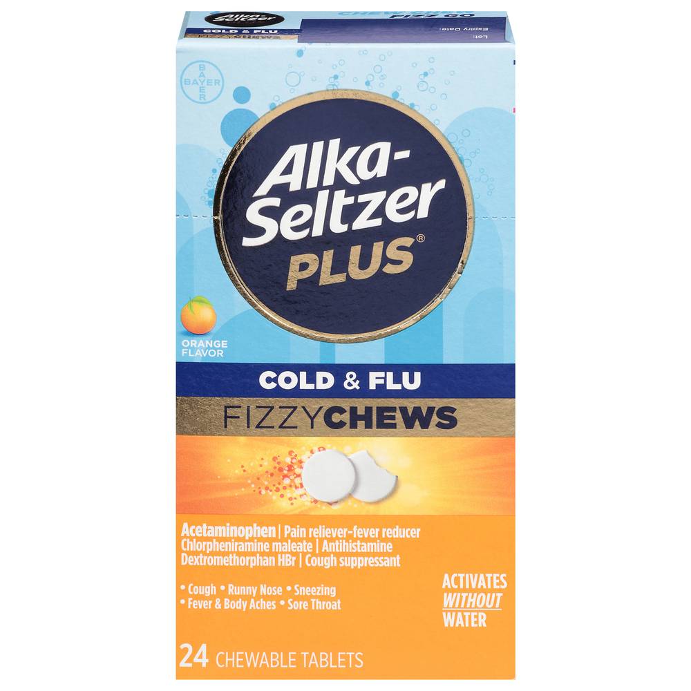 Alka-Seltzer Plus Cold and Flu Fizzy Chewable Tablets, Orange