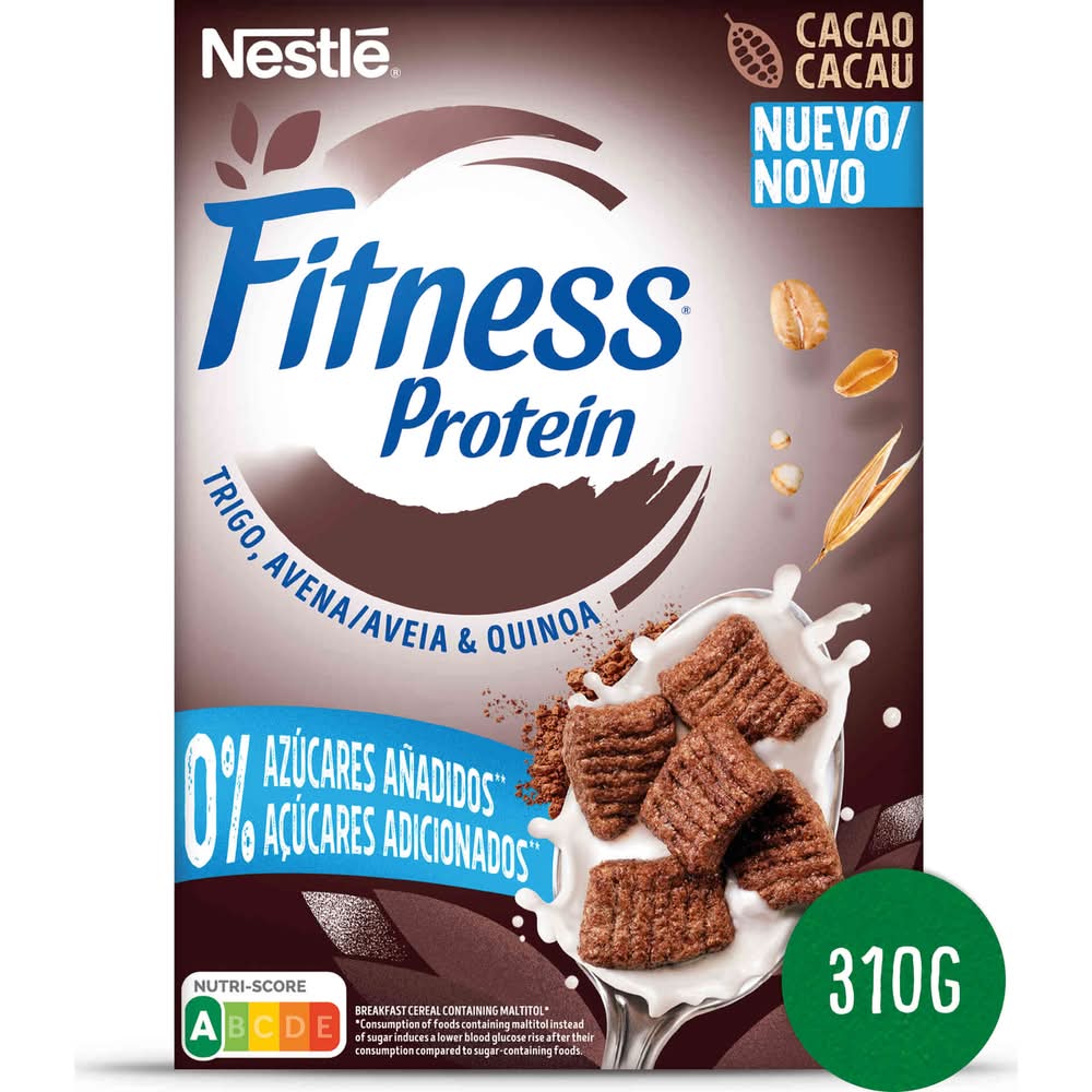 Cereais de Trigo, Aveia e Quinoa de Cacau Proteína sem Açúcar Fitness (emb. 310 gr)