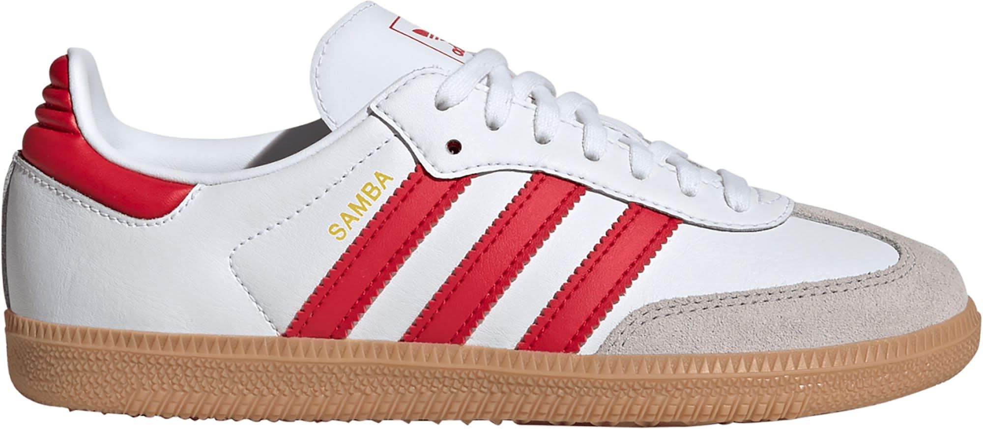 Adidas Kids' Grade School Samba OG Shoes (White/Red, 6.0)