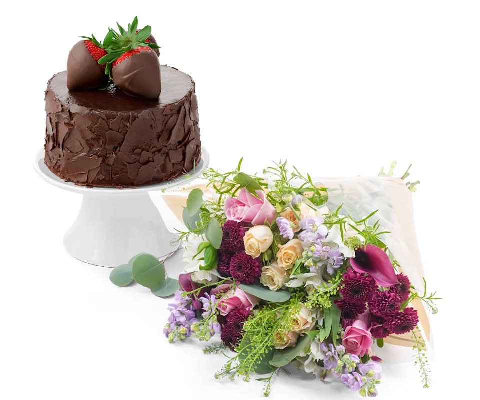 Chocolate Celebration Cake & Bouquet Gift Set