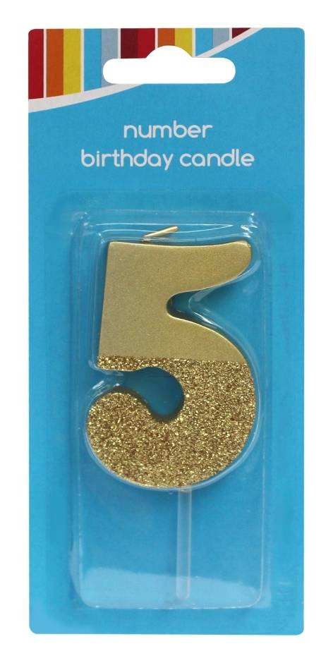 Number 5 Glitter Birthday Candle, Gold