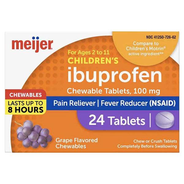 Meijer Children's Ibuprofen Grape Chewable Tablets 100mg (24 ct)