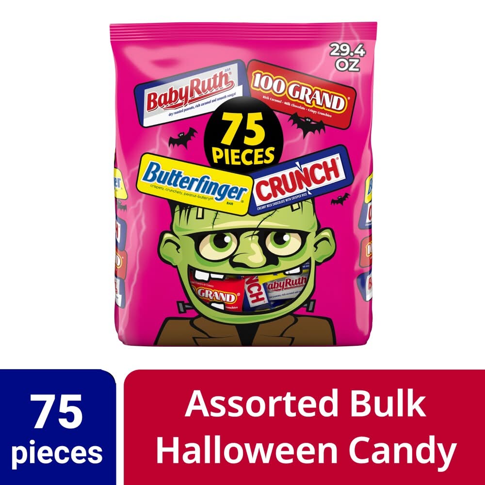 Butterfinger, CRUNCH, Baby Ruth & 100 Grand Assorted Halloween Candy Variety Bag, Fun Size