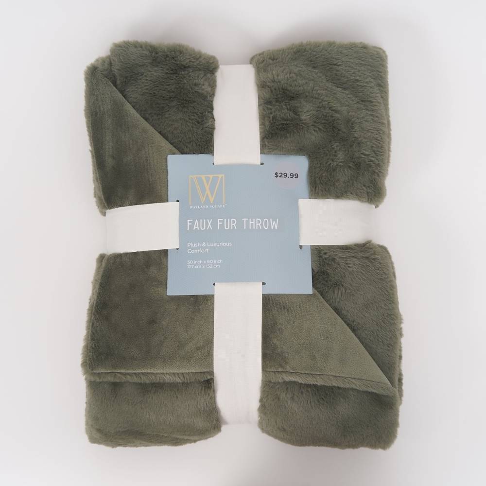 Wayland Square Faux Rabbit Fur Throw Blanket, Green, 50 X 60 In