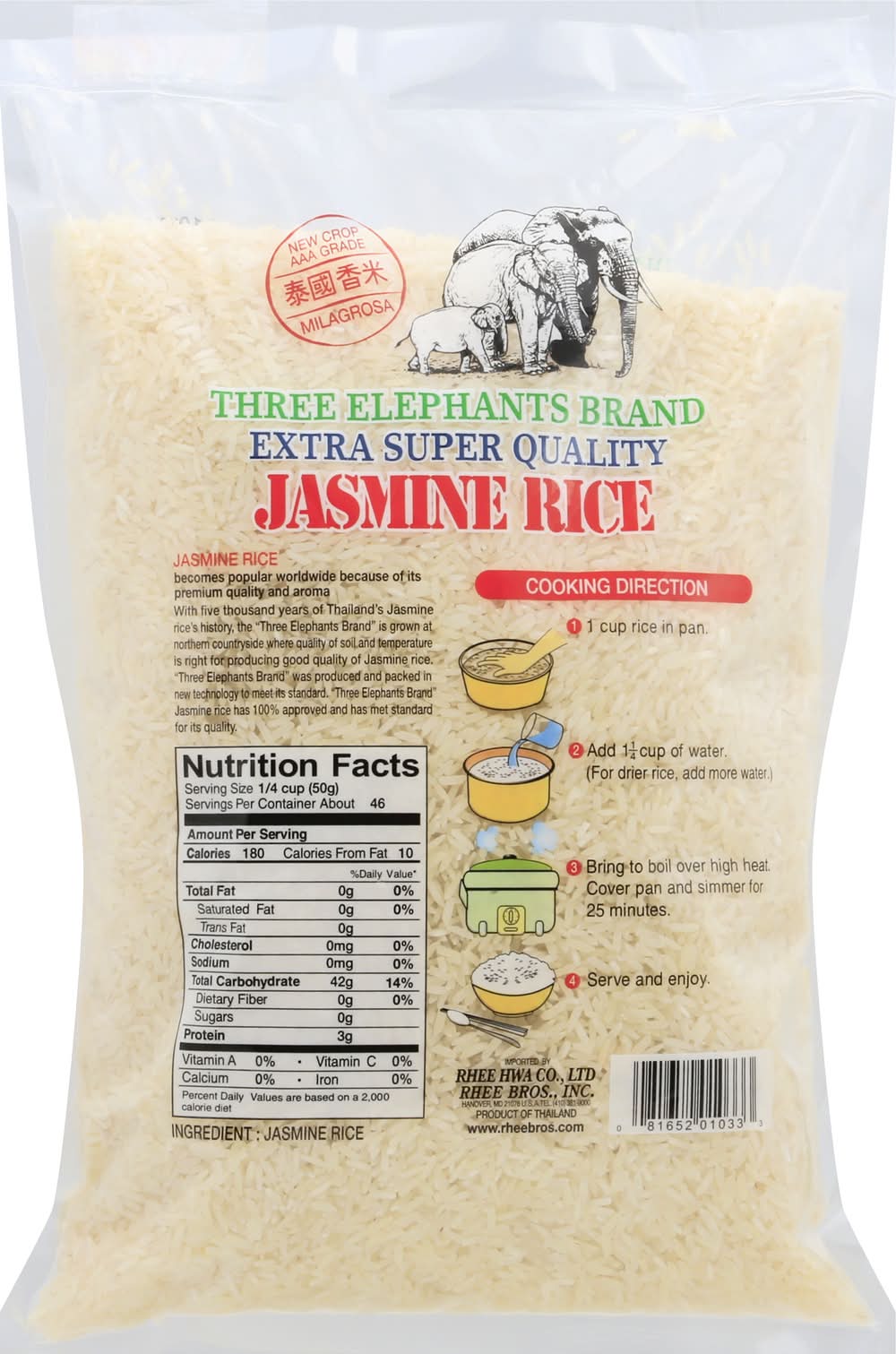 Three Elephants Jasmine Rice (5 lbs) | Postmates