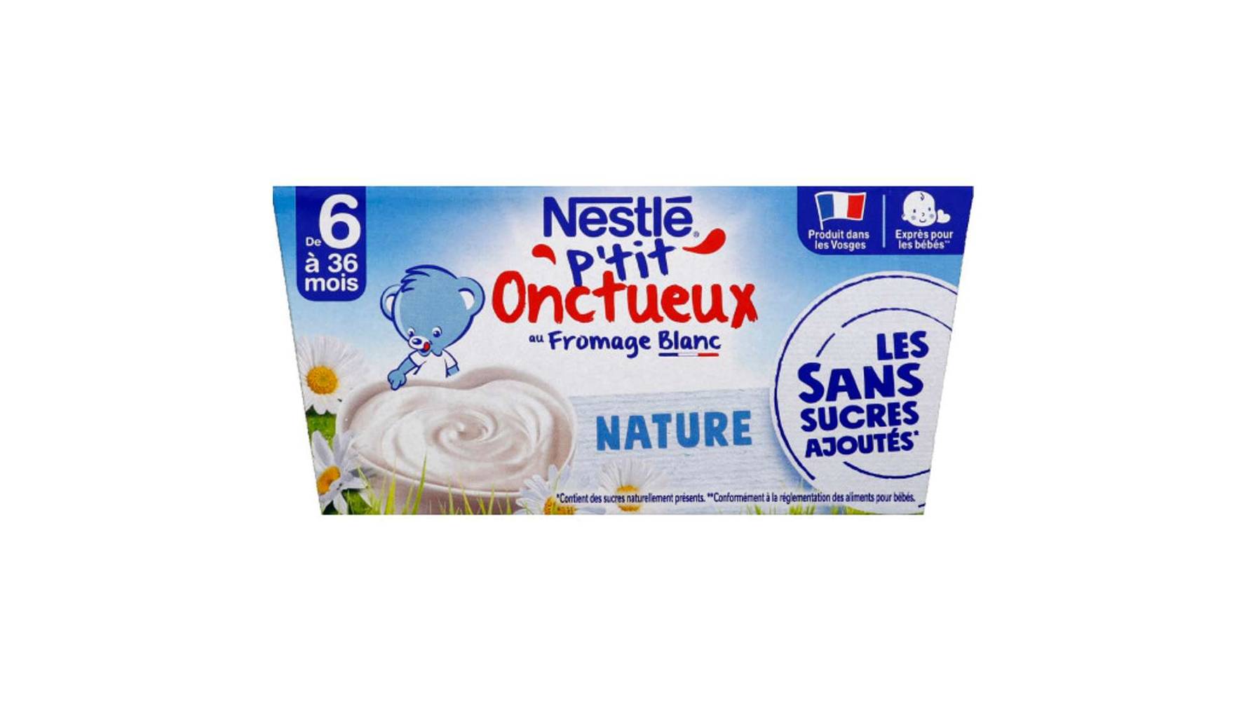 NESTLE Nestle p tit onctueux nature au fromage blanc  - 4 x 90g - dÈs 6 mois Les 4 pots de 90g