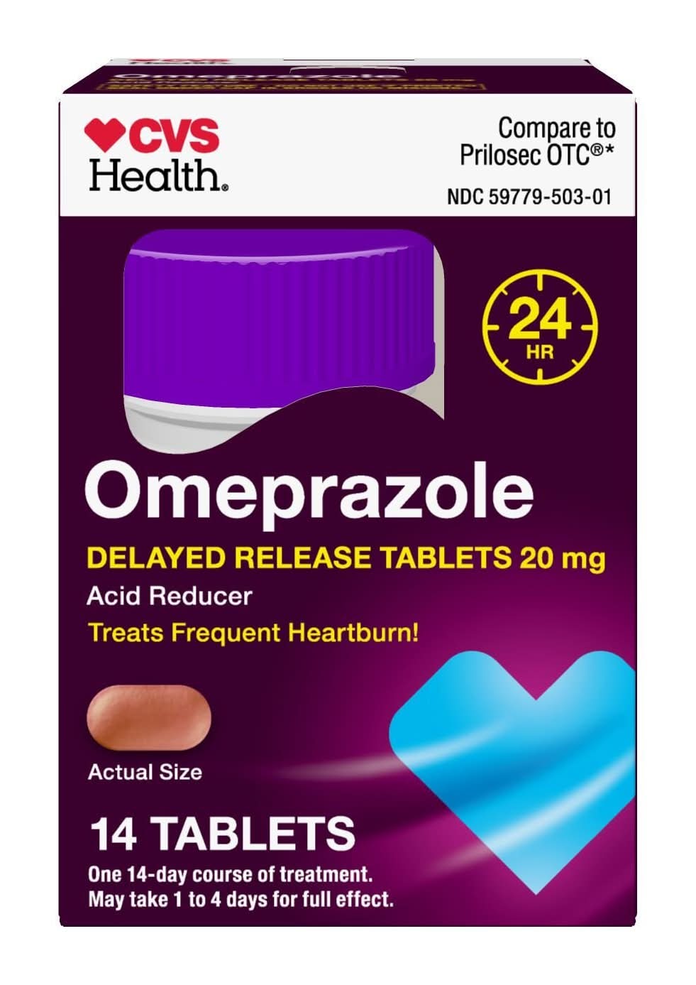 CVS Health Omeprazole Delayed Release Acid Reducer Tablets 20 mg (14 ct)